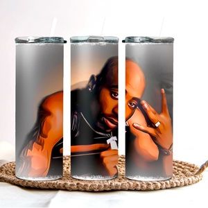 Tu Pac inspired tumbler with lid and straw.